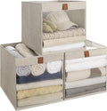 StorageWorks 13x13 Storage Cubes, Closet Storage Bins with Clear Window, Large Fabric Organizer for Clothes, Collapsible Storage Baskets with PU Handles, Brown and Beige, 3-Pack