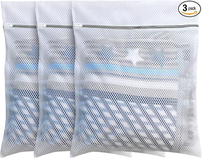 FOYERNUAGE 3pcs PREMIUM Honeycomb Mesh Laundry Bags with Zipper, Travel Storage Organize Bags, Wash Bags for Hosiery, Jacket, Coat, Pants, Sheet, Extra Strong, Large 20x24 inch (3L)