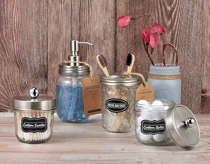 Amolliar Mason Jar Liquid Soap Dispenser Lid, Rustproof Stainless Steel, Cute Farmhouse Decor for Kitchen, Bathroom, Refill Liquid Soap Pump for Hand Soap, Dish Soap, Lotion Soap, Brushed Nickel 2Pack