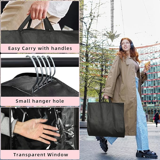 Garment Bags for Hanging Clothes and Travel with 4" Gusseted, Suit Cover for Clothes,Coats,Suit,Jackets,Dress,Shirts,Skirt. (Black-50"-3pcs-Double zipper-Thickened 80G Non-woven Fabric)