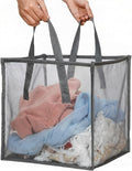 Zopeal 1 Pack Popup Laundry Hamper 13 Inch Collapsible Laundry Baskets with Handles Mesh Clothes Baskets Portable Single Layer Foldable Clothes Hamper Square Bin for Washing (Grey,Single-layer)
