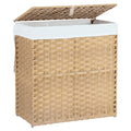 DUMOS Wicker Laundry Basket with Lid, 29.6 Gallon (112L) Woven Laundry Hamper with Handles, Foldable Rattan Clothes Hamper with Removable Liner & Sturdy Steel Frame, Goose Yellow