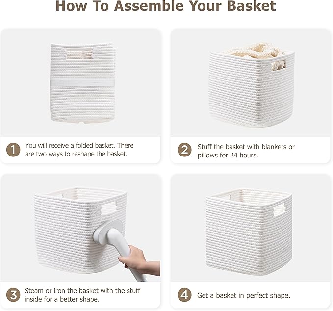 UBBCARE Storage Cubes 11 Inch, Cotton Rope Woven Baskets for Organizing, Cube Storage Bin for Baby Nursery, 2-Pack Square Toy Storage Baskets for Shleves Organizer, Closet, Kidsroom, White