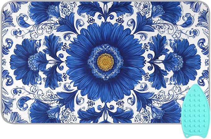 Ironing Mat Pad for Table Portable Travel Iron Blanket Ironing Board Covers Pressing Mat Heat Press Pads 27.6x47.2 Inches Blue and White Sunflowers33