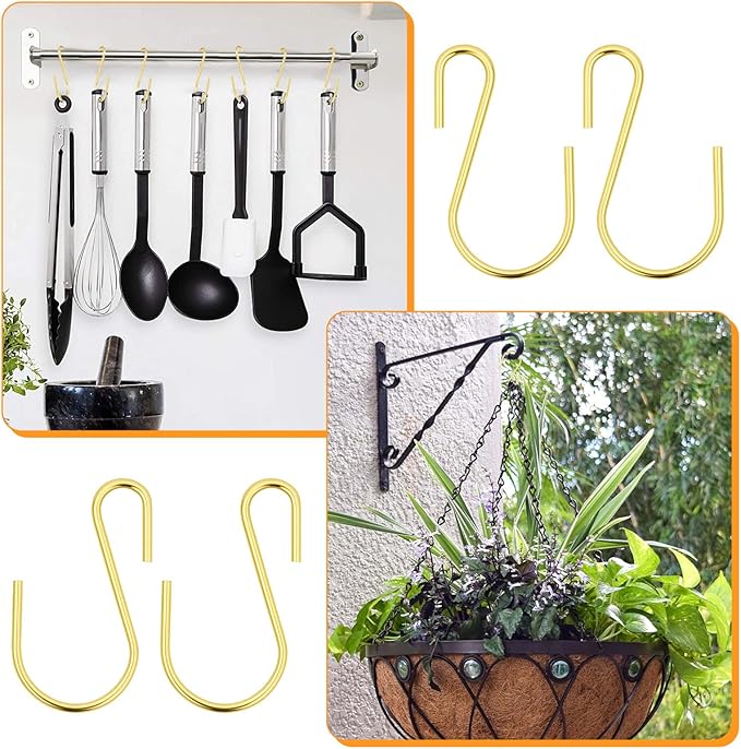 60 Pcs S Hooks for Hanging, 1 Inch Metal Hanging Hook S Shaped Metal Hook, Hanger Connector Hooks Ornament for Hang Jewelry Small Kitchenware Potted Plants(Gold)