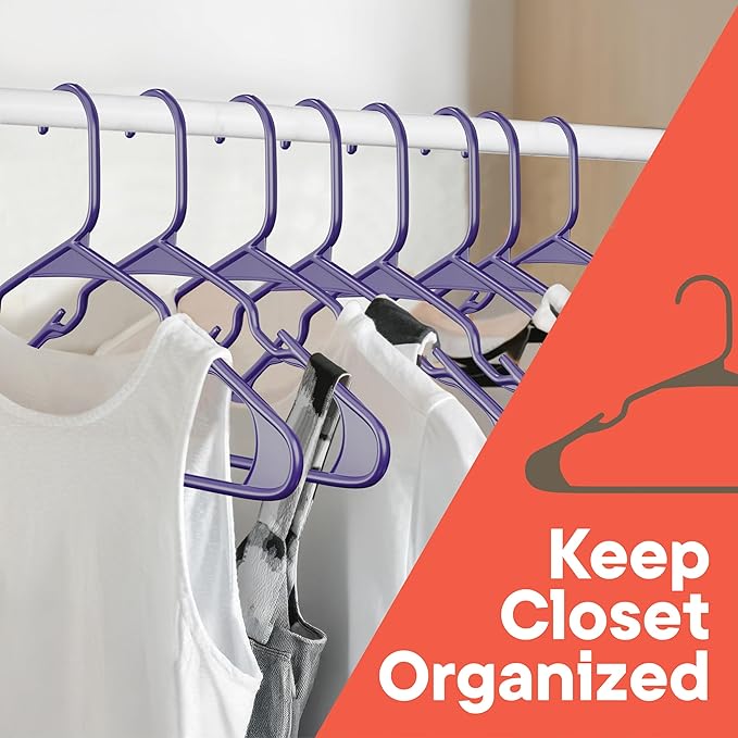 Purple Plastic Hangers 180 Pack– Heavy-Duty Plastic Hangers Slim and Space-Saving, Durable and Lightweight with Non-Slip Shoulder Notches for Slip Dresses, Suits, Jackets & Camisoles
