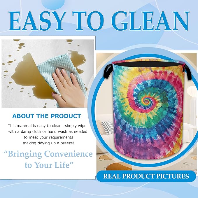 Tie Dye Laundry Basket Collapsible Laundry Hamper Clothes Toy Storage Bin for Bathroom Bedroom Room Decor 16" X 20.8"