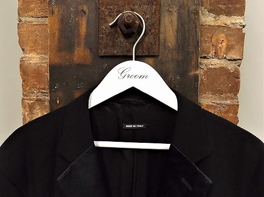 NAHANCO G20117WB Bridal Hanger, White Wood Suit Hanger with Black Imprint (Groom), 17” (1 Piece)