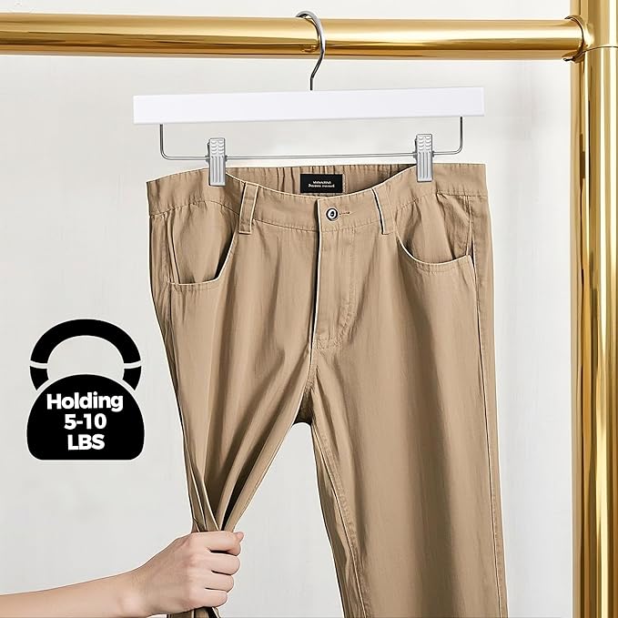 Quality Hangers Wooden Pants Hangers - 120-Pack Swivel Hook Cloth Hanger Set - Lotus Wood Skirt, Pant, Shorts and Slack Hangers with Adjustable Clip – Clothing Hanger Set (White - Chrome Hook, 120)