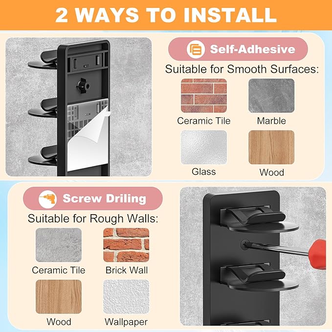Vocanoe Hat Organizer for Baseball Caps, 2 Pack Hat Rack for Wall Strong Adhesive Hold up to 16 Hats, Multilayer Hat Storage Holder, Wall Mounted Cap Racks for Closet Door and Bedroom
