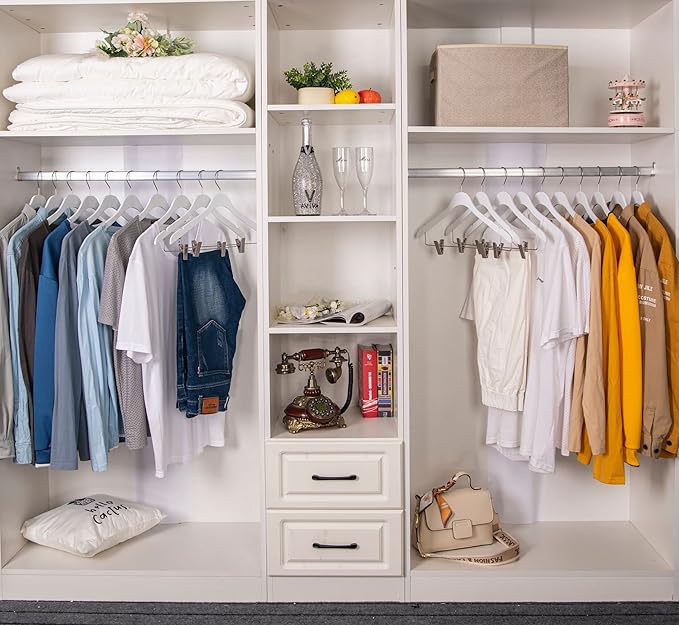 20 Luxury Ultra Thin Space Saving Wooden Skirt Pant Hanger with Adjustable Clips Best for Skirts, Pants, Shirts, Blouses, Dress, Hangers (White - Skirt/Blouse, 20)