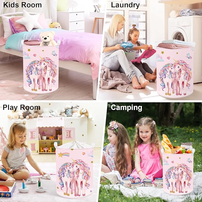 Clastyle Cute Unicorn Laundry Basket Cloud Kids Clothes Book Storage Basket Gift Toy Box for Bedroom Decor,Hearts,36x45 cm