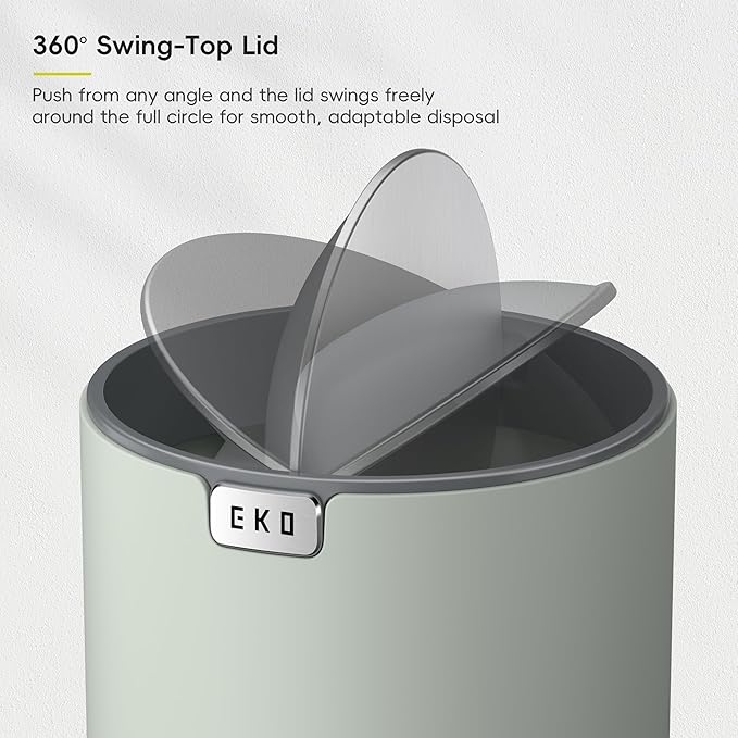 EKO Fandy 0.4 Gal/1.5L Mini Tabletop Trash Bin with Swing-Lid, Desktop Trash Can for Bathroom Countertop, Vanity, Coffee or Office, Small Garbage Bin (Sage)