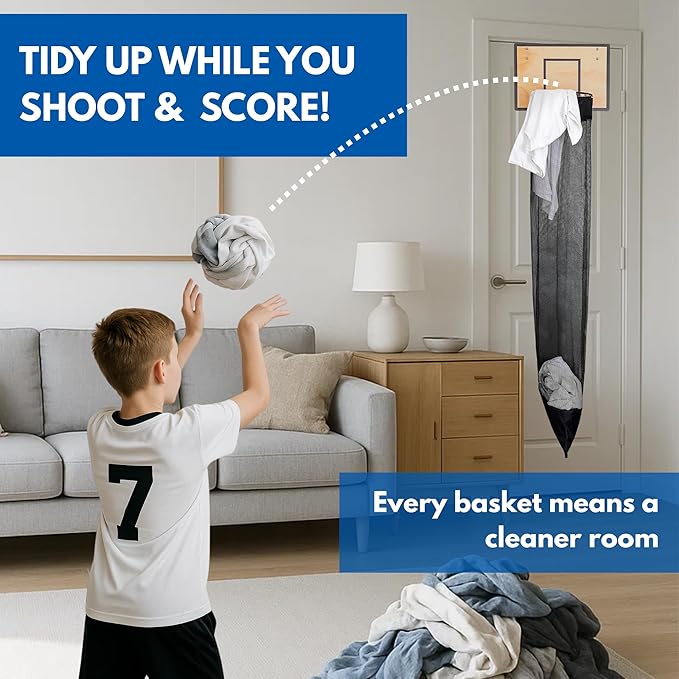 Basketball Hamper, Boys Laundry Basket, Basketball Laundry Hamper, Boys Room Decor, Spring Equipped, Thick Backboard, Zipper Bottom, Room Organizer, Gift for Kids