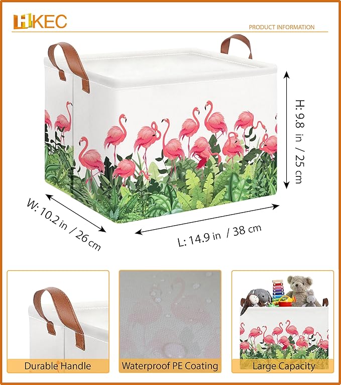 Rectangle Storage Basket with Handles,Collapsible Storage Bin, Books Box, Gift Basket(Flamingo)
