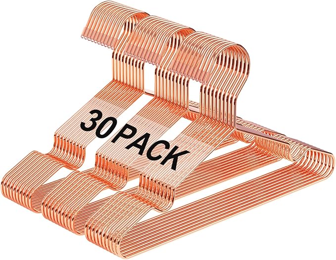 12 Inch Rose Gold Kids Baby Hangers 30 Pack, Strong Metal Toddler Hangers for Closet, Space Saving Children Hanger for Clothes Coats Pants (Rose Gold, 30)