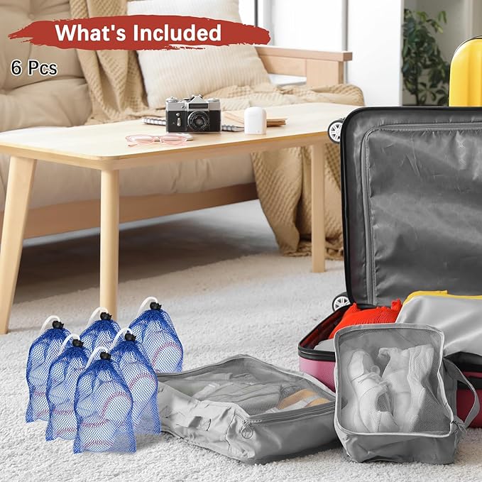 6 x 8 in Small Mesh Laundry Bags with Drawstring [6PCS] - Durable Mesh Bags with Cord Lock for Laundry & Soap &Small Balls - [Blue]