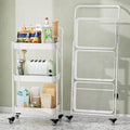 JAQ Foldable Rolling Cart, 3-Tier No Assembly Metal Utility Cart with Handle, Heavy Duty Folding Storage Trolley Organizer on Wheels for Kitchen, Office, Craft Art, Baby Diaper, Snacks, Books, White
