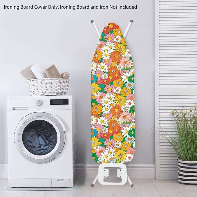 Hippie Flower Ironing Board Cover Christmas Full Size Scorch Resistant Padding Heat Reflective Iron Board Cover Elastic Edge Scorch and Stain Resistant Thick Padding