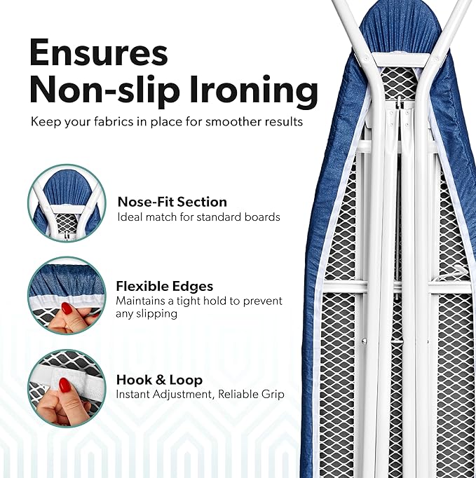 Home Intuition Extra Thick Ironing Board Cover and Pad Iron Scorch Resistant with Hook and Loop Secure Fastener and Elastic Edge,15x54, Standard Size Coated Thick Padding, Blue