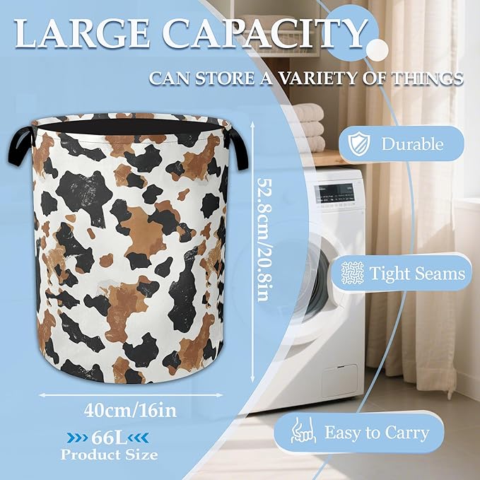 Cows Skin Brown Laundry Basket Collapsible Oxford Organizer Basket for Storage Bin Toy Bins Gift Baskets Bedroom Clothes Children Nursery Hamper 16" X 20.8"