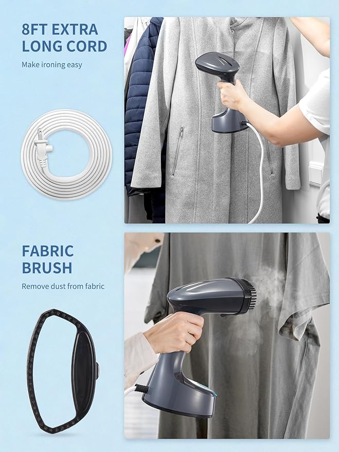 Steamer for Clothes, 1200W Foldable Clothes Steamer, Handheld Garment Steamer, Fast Heat-up, Auto-Off, Steam Iron for Fabric Wrinkle Remover with Brush (2241 Dark Gray)