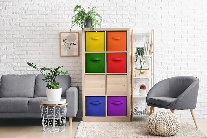 Sorbus 11 Inch Fabric Storage Cubes - Sturdy Collapsible Bins With Handle - 6 Foldable Baskets for Organizing Clothes, Toys, Books - Multi Colored Storage Baskets for Shelves, Kids Room, Closets