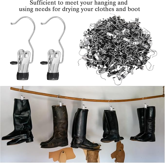 Yinder 250 Pcs Boot Hangers Clips Laundry Hooks Hanging Stainless Steel Clothes Pins Portable Clip Hangers for Closet Travel Socks Pants Handbags Hats Towels (Black)