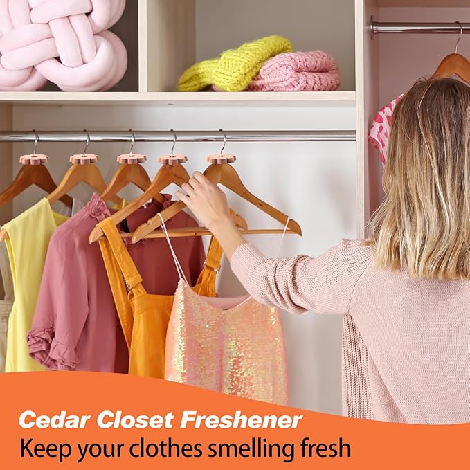 12 Pcs Cedar Blocks for Clothes Storage Flower Cedar Chips for Closets and Drawers Fresh Cedar Rings to Protect Your Clothes Aromatic Scent Cedar Planks for Closets Wardrobe Clothes Storage Freshener