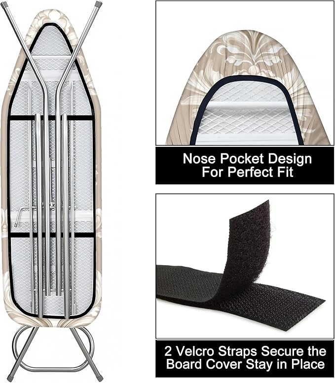 Ironing Board Cover 15"x54" Standard Size Replacement Thick Iron Board Covers Heavy Duty Non-Slip Board Cover Fitted with Elastic Edges and Velcro Straps