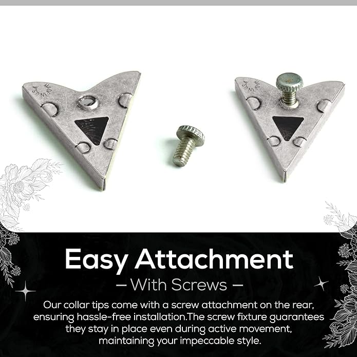 Antique Silver Finish Western Collar Tips | Star Design | Collar Shirt Tips Attaching Screws for Men & Women | Pair of 1