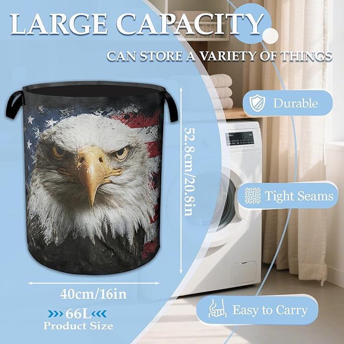 Laundry Hamper American Eagle Laundry Basket with Handle, Collapsible Portable Clothes Toy Storage Baskets for Bathroom Bedroom Room Decor 16" X 20.8"