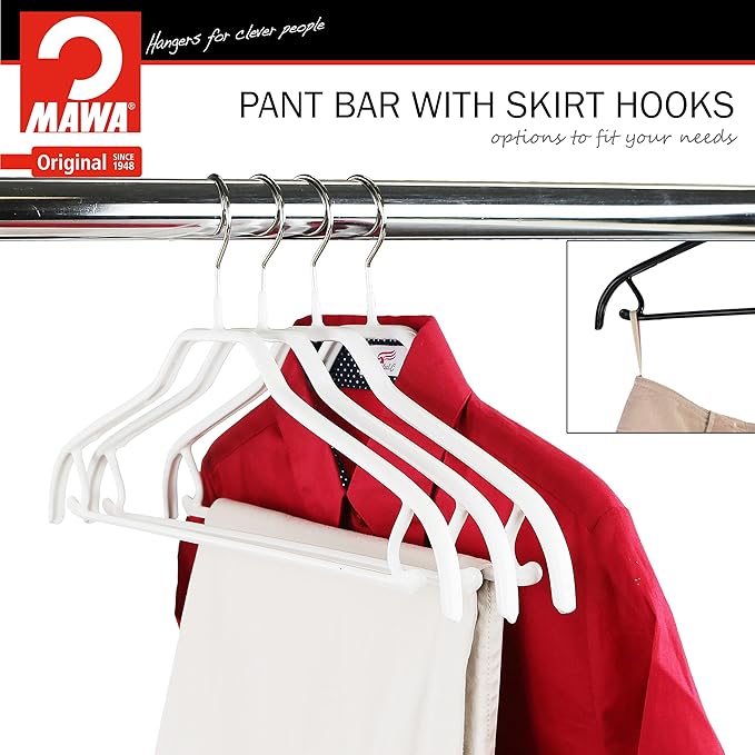 Mawa by Reston Lloyd Silhouette Non-Slip Space Saving Hanger with Skirt Hooks, Style 41/FRS, Set of 2, White