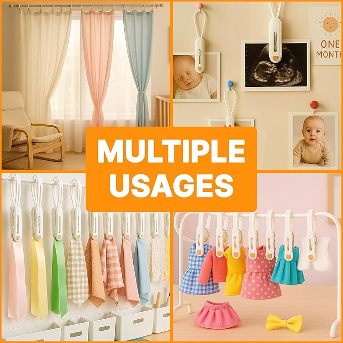 HASHI Baby Clothes & Pants Clips, Non-Slip Hanger Clips with Strong Grip, Space-Saving Organizer for Baby & Toddler Laundry, Closet, Socks, Stroller, Travel & Drying Rack (60, Premium)