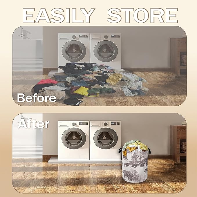 Forest Bear Laundry Hamper,Vintage Animal Clothes Hamper for Laundry,Waterproof Oxford Toy Storage Collapsible Hampers for Bedroom, Dorm Room,Bathroom,16x20 Inch
