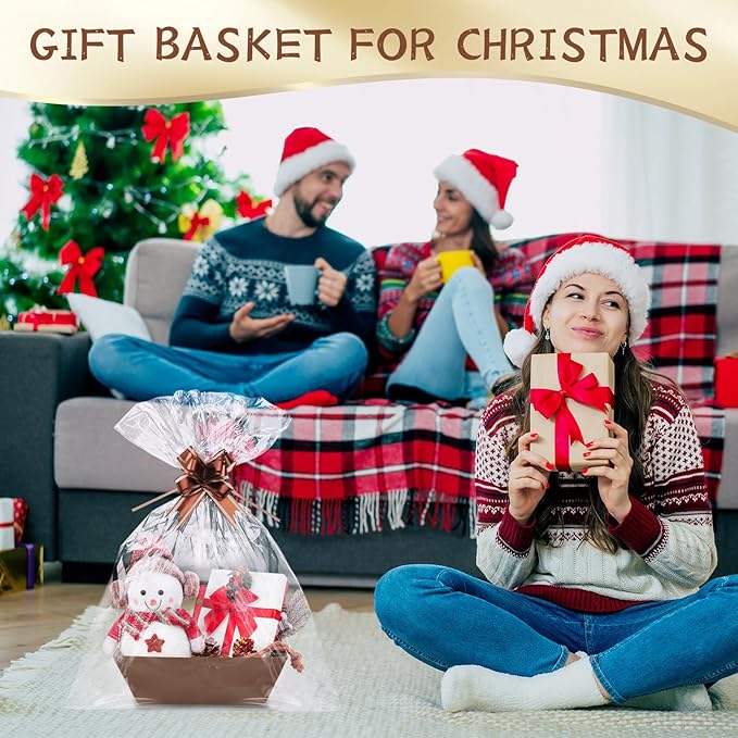 20PACK Baskets for Gifts Empty, 10x12”Thick Brown Gift Basket with Handles