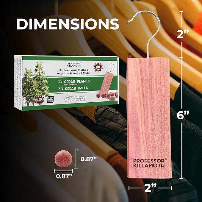 Cedar Blocks and Balls for Clothes Storage 40 Pack - Stop Clothes Damage - 10 Fresh Planks and Hangers Plus 30 Cedar Balls to Protect Your Clothing
