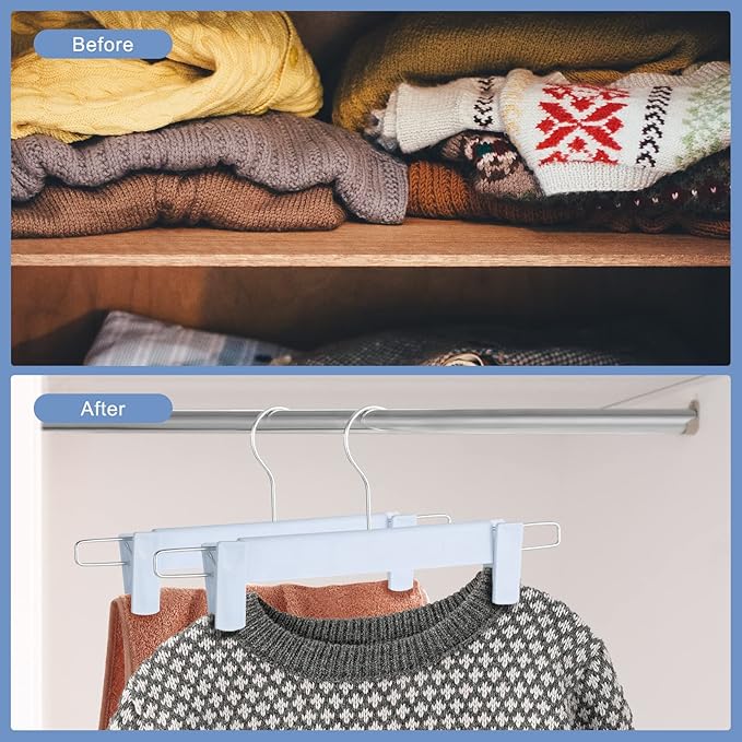 10 Pack Pants Hangers with Adjustable Non-Slip Clips Anti-Rust Hanging Hook for Trouser,Skirts,Jeans,Clothes Hangers Blue