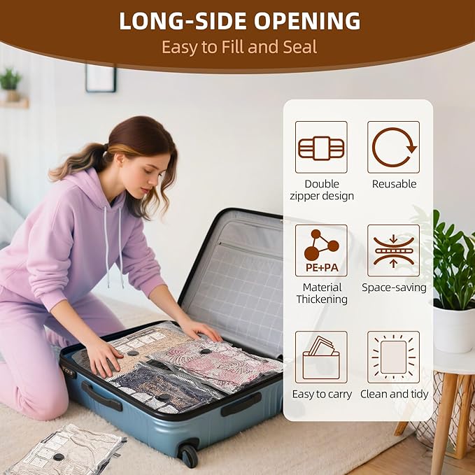 18 Pack Travel Vacuum Bags for Clothing with Electric Pump, Compression Seal Packing Cubes for Luggage Suitcase Backpack, Carry-on Size Space Saver Storage Bags for Vacation Cruise