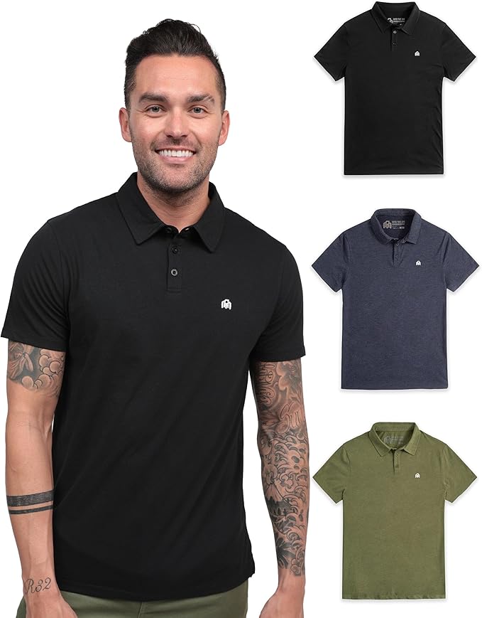 INTO THE AM Polo Shirts for Men - Slim Fit Short Sleeve Collared Shirt S - 4XL Fitted Collar Polos for Work