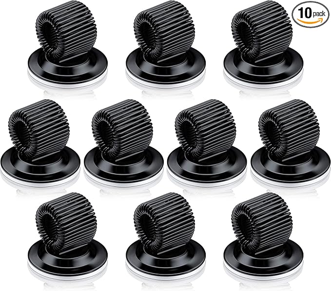 Outus 10 Pcs Black Pen Holder Clips Steel Pen Holder Self Adhesive Pencil Organizer with Adjustable Spring Loop for Refrigerator Whiteboard Erase Board and Bulletin Board Map