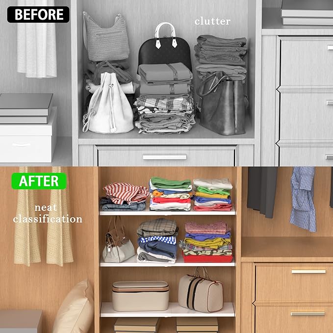 Expandable Closet Organizer Shelves, Adjustable Metal Storage Shelves Divider for Wardrobe Cupboard Kitchen (2 Pack, W:7.87" x L: 17" to 31")