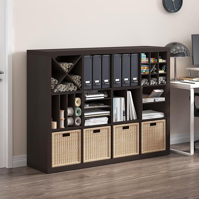 Furinno Cubicle Cube Insert, X-Shelf Cube Organizer, 3-Shelf Accessory, Fits into Furinno Triple Thick Cubes, IKEA Kallax, for Organizers and Storage, Black Dark Oak