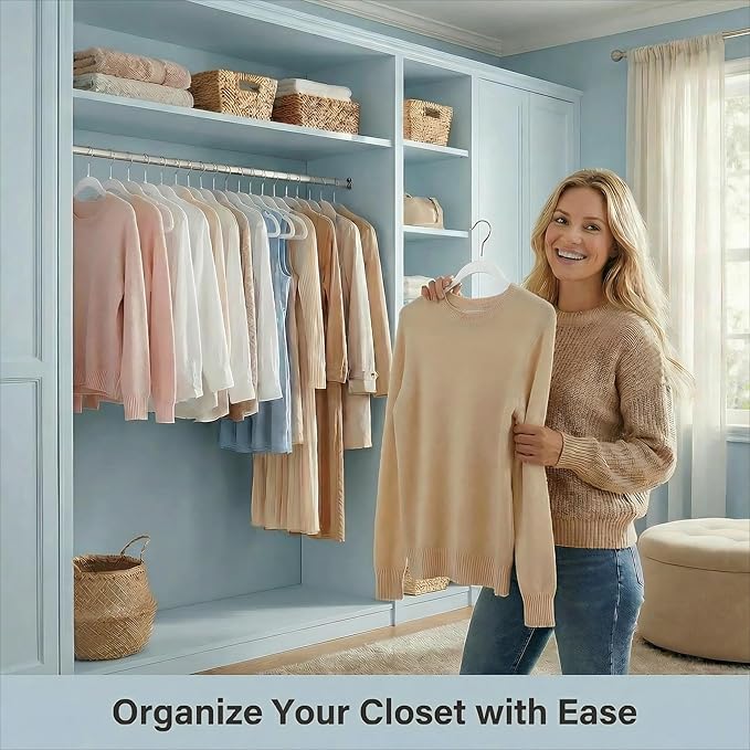 HOUSE DAY Ivory Plastic Hangers 20 Pack - Heavy Duty Non-Velvet Hangers with 360° Swivel Hook & Non Slip Notches - Slim Space Saving Clothes Hangers, Durable Closet Organizers for Coats Shirts Dresses
