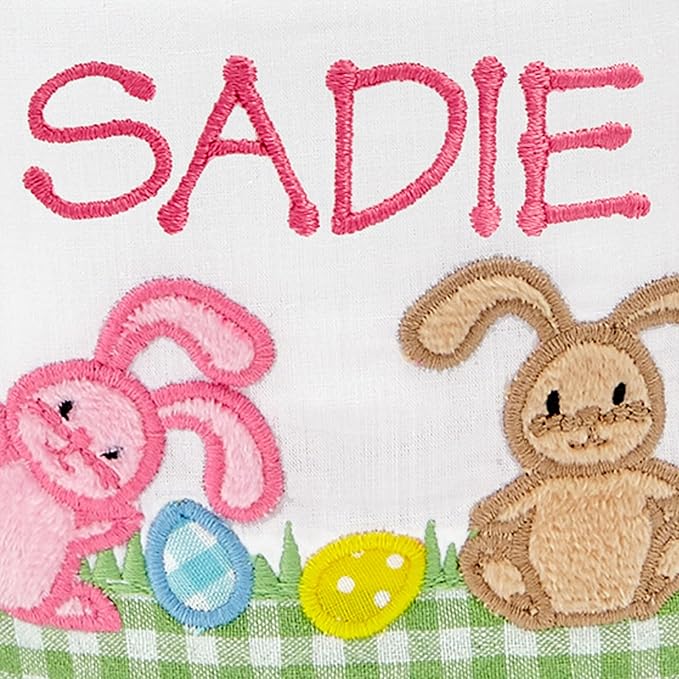 Let's Make Memories Personalized Easter Basket for Kids - For Boys - For Girls - Embroidered Name - Create Your Own - Fillable - Wicker - Easter Basket Stuffers - Small - Pink Lots Of Bunnies