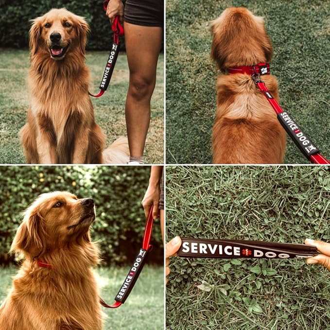 Tuff Pupper Waterproof Leash Sleeve | Fits Any Standard Size 1 Inch Wide Leash | Dual Sided Message | Durable Neoprene & Silicone | Odor & Stink Proof | Easy Secure On & Off (1 Pack, Service Dog)