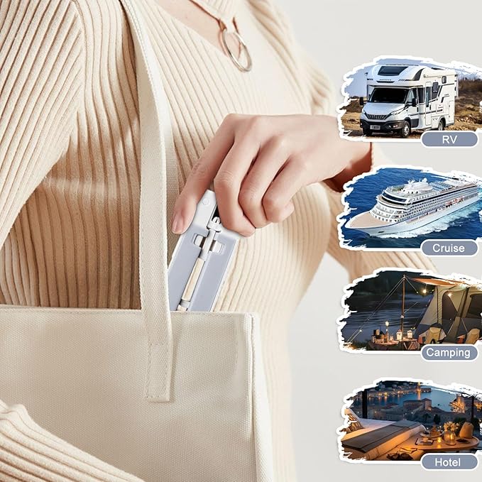 Foldable Travel Hangers for Cruise, 6 Pack Portable Collapsible Hanger with Clips, Folding & Space-Saving Suitcase Hangers for Travel, Grey-White (Grey-White)