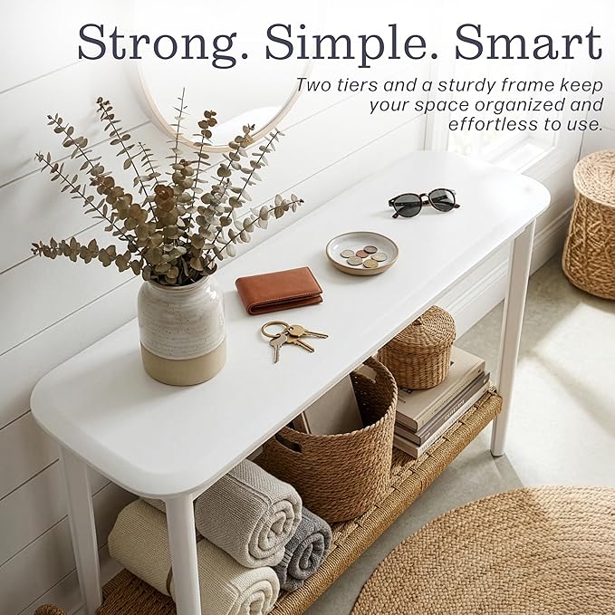 Alaterre Furniture Calais Console Table - 48 Inch 2-Tier Entry Table with Storage Shelf - Wooden Entryway Furniture for Living Room, Hallway, or Foyer - Behind The Couch Living Room Furniture (White)