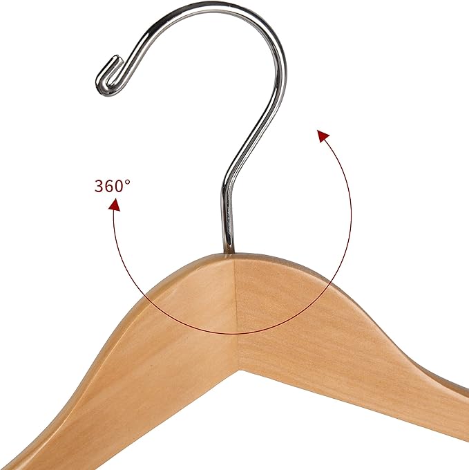 Luxury Wide Shoulder Wooden Hangers 6 Pack, with Locking Bar, Smooth Natural Finish Wood Suit Hanger Coat Hanger for Closet, Holds Upto 20lbs, 360° Swivel Hook, for Jacket, Dress Heavy Clothes Hangers