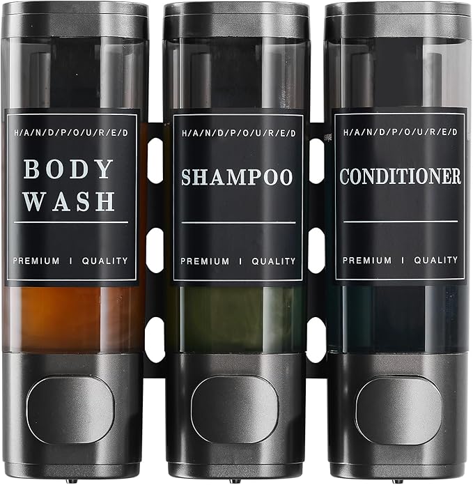 Shampoo and Conditioner Dispenser,Shower Dispenser 3 Chamber No Drill Wall-Mounted Shampoo Dispenser for Shower Wall Mounted Shower Soap Dispenser for Bathroom Hotel 3X300ML,Gun Grey